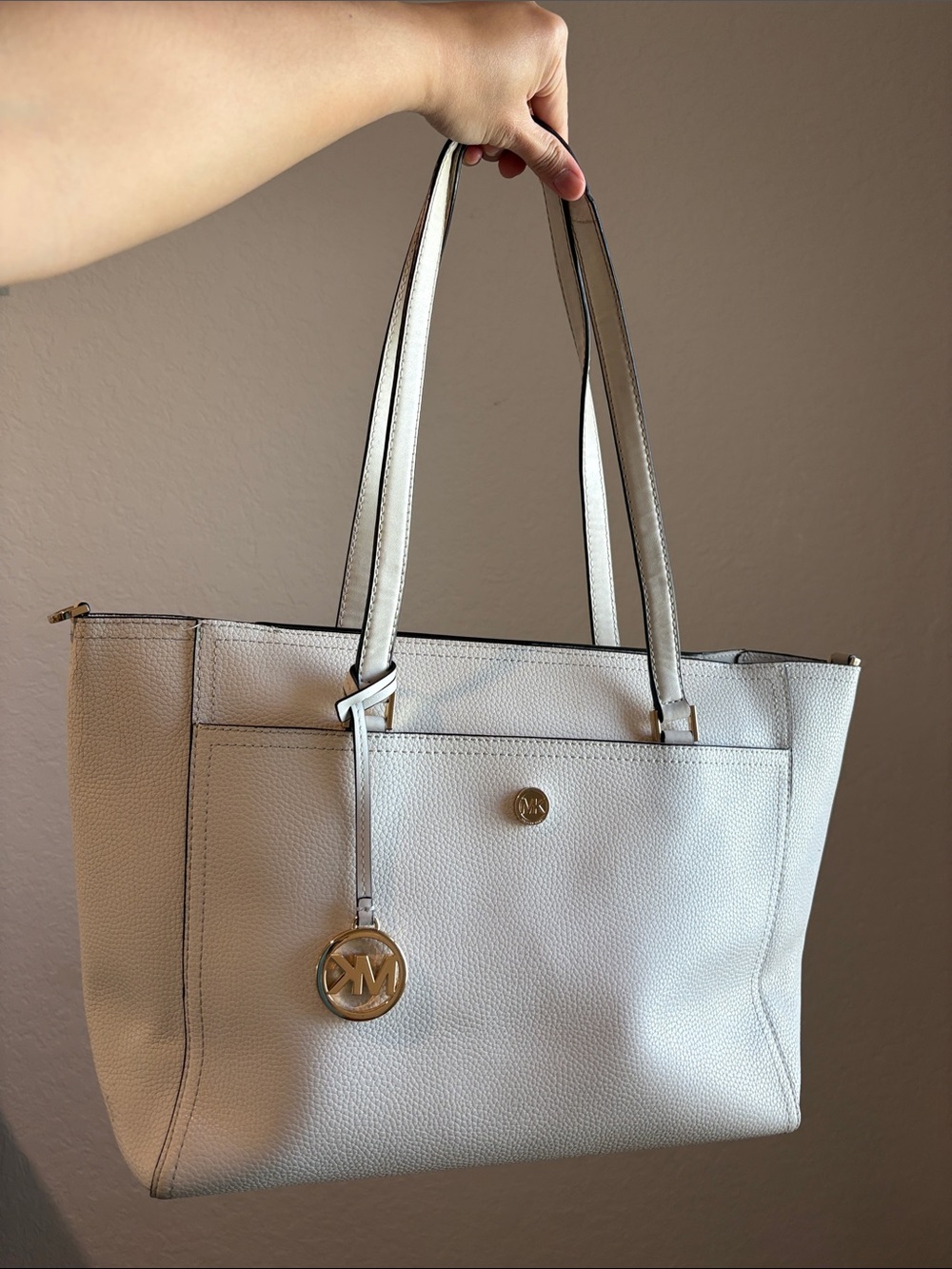 Michael Kors Cream Leather Tote with Gold Accents